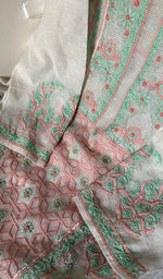 Load image into Gallery viewer, Women's Lakhnavi Handcrafted Linen Cotton Semi -Stitched Kurta And Dupatta Set - HONC0269956