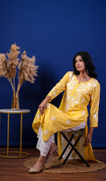 将图像加载到图库查看器中, Reet Women's Lucknowi Handcrafted Modal CottonChikankari Kurti - HONC0212000