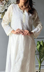 Load image into Gallery viewer, Women's Lakhnavi Handcrafted Kota Cotton Chikankari Kurti - HONC0305764
