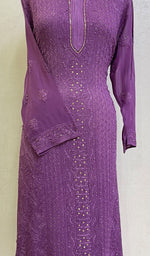 将图像加载到图库查看器中, Women's Lakhnavi Handcrafted Viscose Georgette Chikankari Kurti - HONC0139850