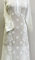 将图像加载到图库查看器中, Women's Lakhnavi Handcrafted Viscose Georgette Chikankari Kurti - HONC0207815