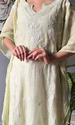 Load image into Gallery viewer, Rabia Women's Lucknowi Handcrafted Mul chanderi Chikankari Kaftan - HONC0304371