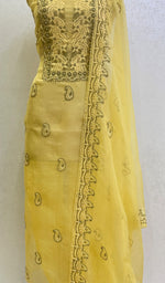 Load image into Gallery viewer, Women's Lakhnavi Handcrafted Pure Organza Chikankari Unstitched Kurta And Dupatta Set - HONC0138700