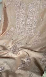 Load image into Gallery viewer, Women's Lakhnavi Handcrafted Chanderi Silk  Unstitched  Chikankari Kurta And Dupatta Set - HONC0290030