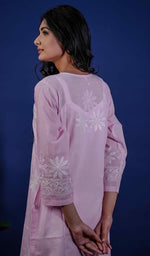 Load image into Gallery viewer, Pink Women's Lucknowi Handcrafted Cotton Chikankari Kurti