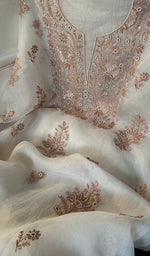 将图像加载到图库查看器中, Women's Lakhnavi Handcrafted Pure Organza Chikankari Unstitched Kurta And Dupatta Set- HONC0278114