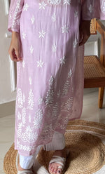 Load image into Gallery viewer, Women's Lucknowi Handcrafted Muslin Chikankari Kurti - HONC0292558