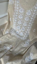 Load image into Gallery viewer, Women's Lakhnavi Handcrafted Tissue Chanderi Unstitched Kurta And Dupatta Set - HONC0278145
