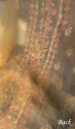 将图像加载到图库查看器中, Women's Lakhnavi Handcrafted Organza Chikankari Unstitched Kurti Fabric - HONC071638
