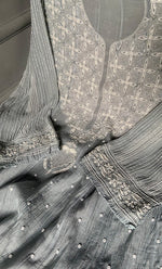 Load image into Gallery viewer, Women's Lakhnavi Handcrafted Mul Chanderi Semi - stitched Kurta And Dupatta Set- HONC0310227