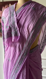 将图像加载到图库查看器中, Women's Lakhnavi Handcrafted Mul Chanderi Chikankari Saree - HONC0312049