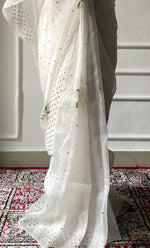 Load image into Gallery viewer, Women's Lucknowi Handcrafted Pure Organza Silk Chikankari Saree - HONC0329245