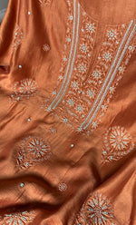 将图像加载到图库查看器中, Women's Lucknowi Handcrafted Chanderi Silk Unstitched Chikankari Full Suit Material - HONC018789