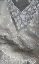 Load image into Gallery viewer, Women's Lakhnavi Handcrafted Pure Organza Chikankari Semi - stitched Kurta And Dupatta Set- HONC0322186