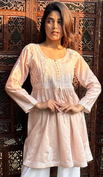 Load image into Gallery viewer, Women's Lakhnavi Handcrafted Chanderi Silk Chikankari Top - HONC0261128