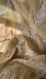 将图像加载到图库查看器中, Women's Lakhnavi Handcrafted Tissue Chanderi Unstitched Kurta And Dupatta Set - HONC0282349
