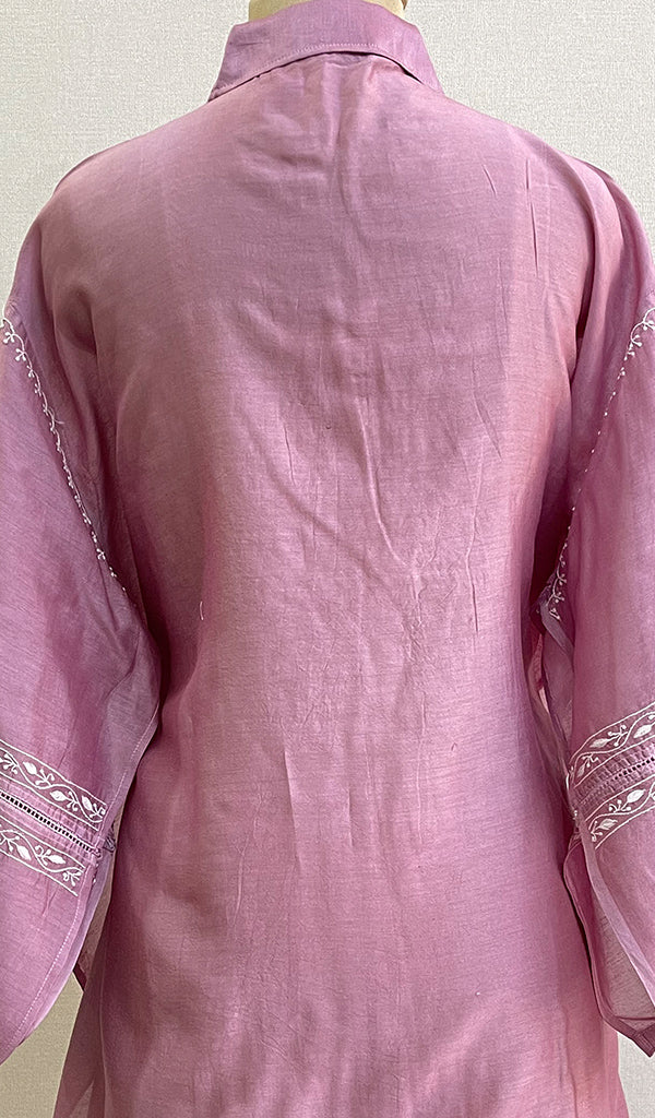 Fiza Women's Lakhnavi Handcrafted Chanderi Silk Semi- Stiched Chikankari Top - HONC0191713