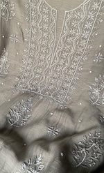 Load image into Gallery viewer, Women's Lakhnavi Handcrafted Mul Chanderi Unstitched Chikankari Full Suit Material - HONC0305483