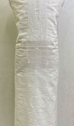 Load image into Gallery viewer, Lucknowi Handcrafted White Cotton Chikankari Unstitched Men's Kurta Fabric - HONC0146625
