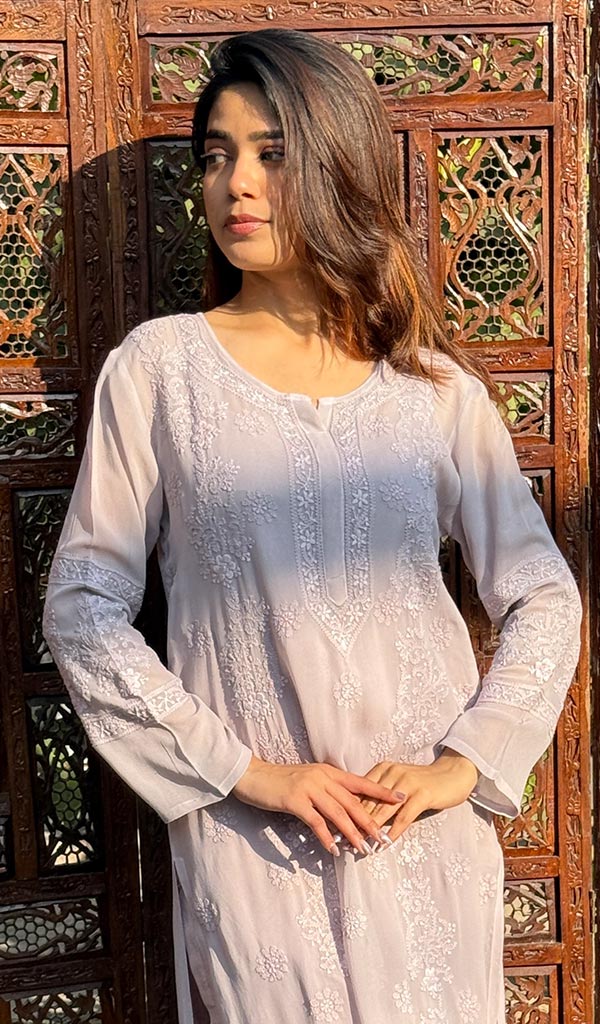 Women's Lakhnavi Handcrafted Viscose Georgette Chikankari Full Suit Material - HONC0299908