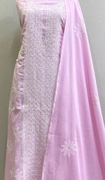 Load image into Gallery viewer, Pink Women's Lakhnavi Handcrafted Cotton Chikankari Full Suit Material
