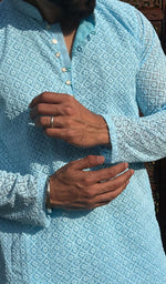 Load image into Gallery viewer, Men's Faux-Georgette Hakoba Kurta - HONC0266677