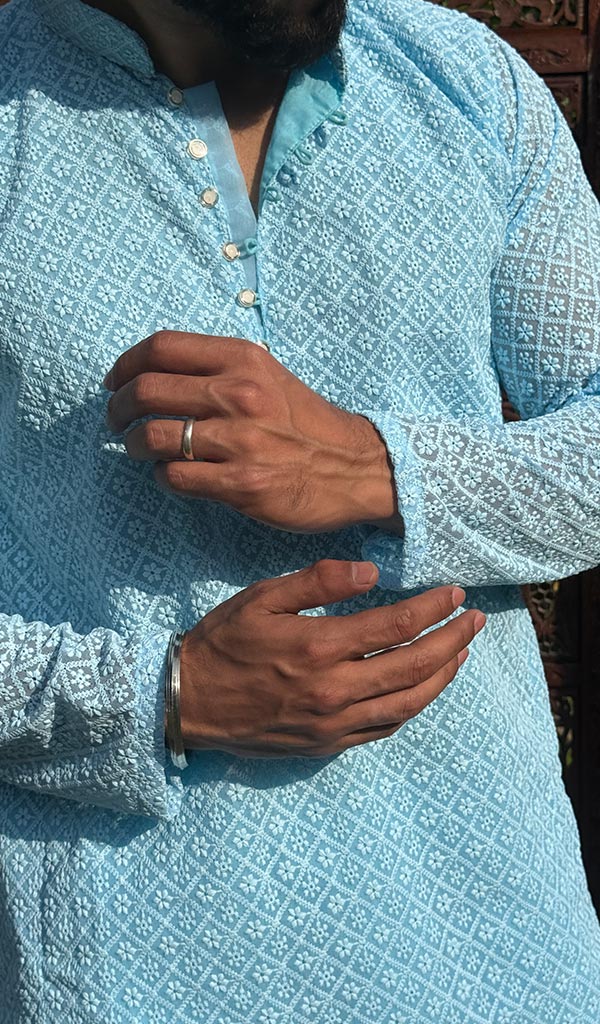 Men's Faux-Georgette Hakoba Kurta - HONC0266677