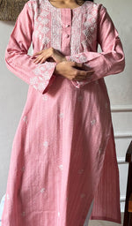 Load image into Gallery viewer, Women's Lakhnavi Handcrafted Cotton Chikankari Kurti - HONC0341097