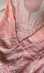 Load image into Gallery viewer, Women's Lakhnavi Handcrafted Mul Chanderi Semi - stitched Kurta And Dupatta Set- HONC0282407