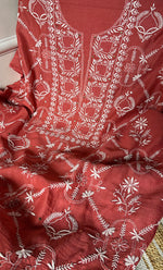 Load image into Gallery viewer, Women's Lakhnavi Handcrafted Maheshwari Mul Chanderi Kurta And Dupatta Set - HONC0275134