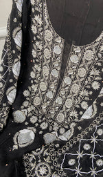 将图像加载到图库查看器中, Women's Lakhnavi Handcrafted Pure Chiffon Semi - Stitched Anarkali And Dupatta Set - HONC0268271