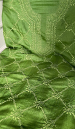 Load image into Gallery viewer, Women's Lakhnavi Handcrafted Tussar Silk Chikankari Unstitched Kurti Fabric - HONC0371822