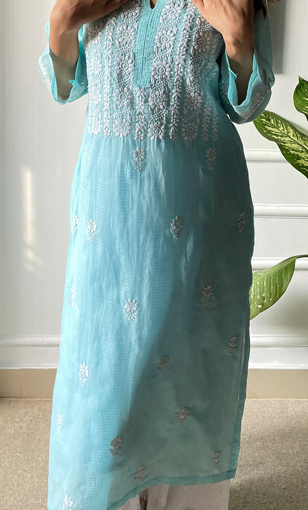 Women's Lakhnavi Handcrafted Kota Cotton Chikankari Kurti - HONC0306064