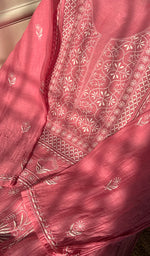 将图像加载到图库查看器中, Women's Lakhnavi Handcrafted Mul Chanderi Semi - Stitched Kurta And Dupatta Set - HONC0265366