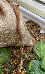 Load image into Gallery viewer, Handcrafted Beige Chikankari Embroidered Potli Bag – 9 x 8 Inches - HONC0308901