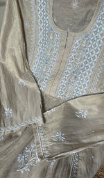 Load image into Gallery viewer, Women's Lakhnavi Handcrafted Tissue Chanderi Semi - Stitched Kurta And Dupatta Set - HONC0297192