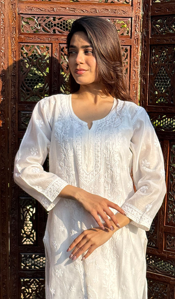 Lucknowi Handcrafted Chanderi Silk Chikankari Unstitched Unisex Kurta Fabric - HONC0322110