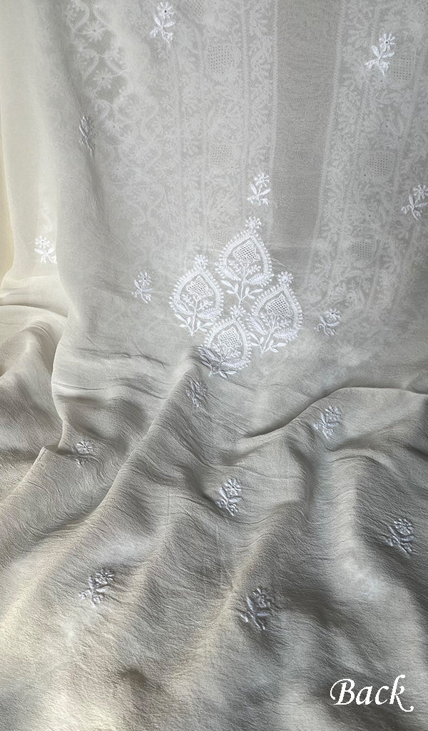 Lucknowi Handcrafted Pure Silk Georgette Chikankari Unstitched Men's Kurta Fabric - HONC026904