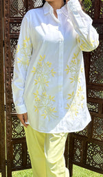 将图像加载到图库查看器中, Women's Lakhnavi Handcrafted Cotton Chikankari Top And Pant Set - HONC0281853