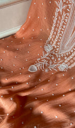 Load image into Gallery viewer, Orange Mul Chanderi Chikankari 2 Pc Unstitched Suit Set