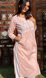 Load image into Gallery viewer, Women's Lakhnavi Handcrafted Cotton Chikankari Kurti - HONC0268667