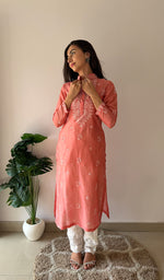 Load image into Gallery viewer, Ishita Women's Lucknowi Handcrafted Chanderi Silk Chikankari Kurti - HONC0357091