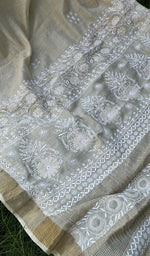 Load image into Gallery viewer, Women's Lakhnavi Handcrafted Munga Silk Chikankari Saree - HONC0266958