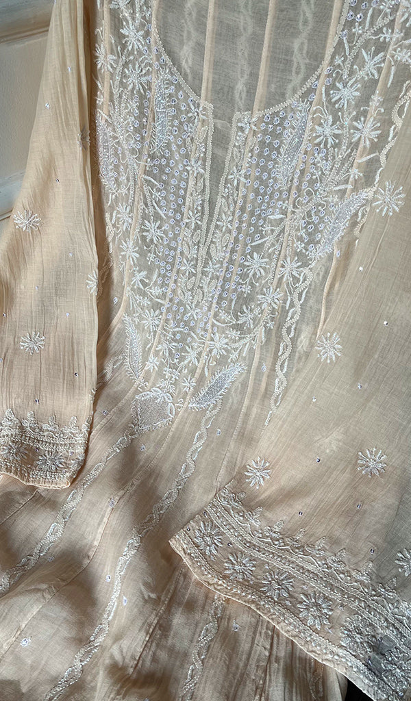 Laiba Women's Lakhnavi Handcrafted Mul Chanderi Semi - Stitched Anarkali And Dupatta Set  - HONC0288587