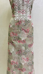 Load image into Gallery viewer, Women's Lakhnavi Handcrafted Organza Chikankari Unstitched Kurti Fabric - HONC0165659