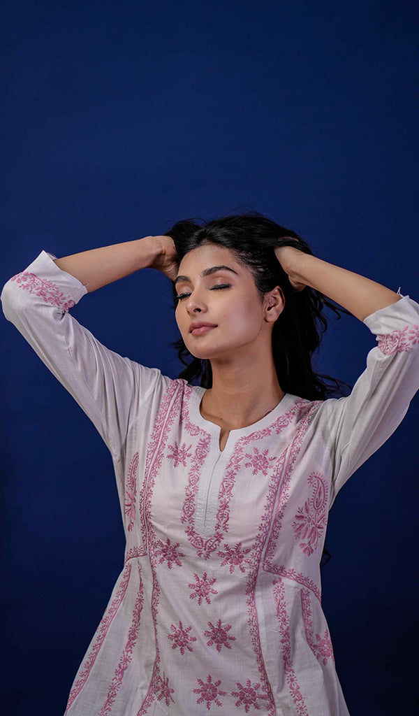 Divya Women's Lucknowi Handcrafted Cotton Chikankari Kurti - HONC0213372