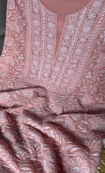 Load image into Gallery viewer, Women's Lakhnavi Handcrafted Pure Silk Georgette Chikankari Kurta And Dupatta Set - HONC0295346