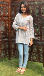 Load image into Gallery viewer, Hania Women's Lakhnavi Handcrafted Chanderi Silk Chikankari Top - HONC0237599