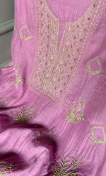 Load image into Gallery viewer, Women's Lakhnavi Handcrafted Mul Chanderi Unstitched Chikankari Full Suit Material - HONC0268520