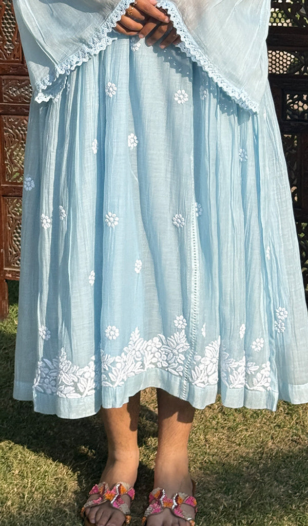 Fariah Women's Lucknowi Handcrafted Mul Chanderi Chikankari Kurti - HONC0272413